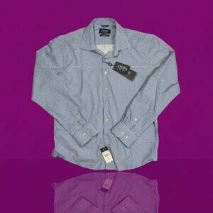 NWT Chaps Men's Medium Button Down Shirt, Blue & White Micro-Check, Slim Fit